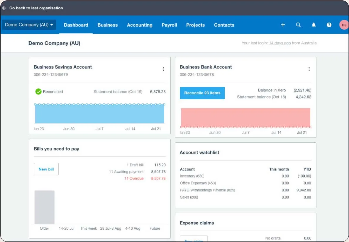 Xero dashboard