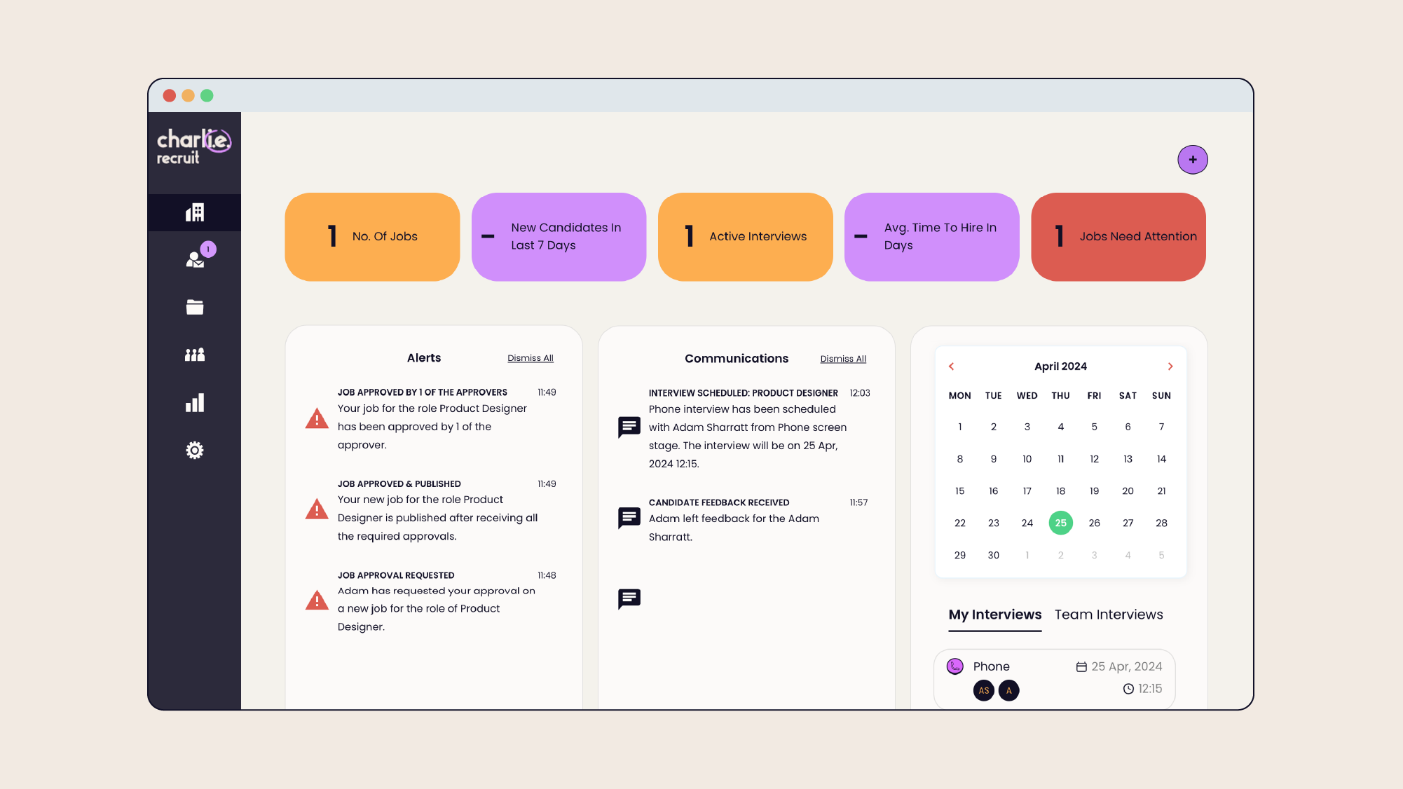 CharlieHR recruit dashboard