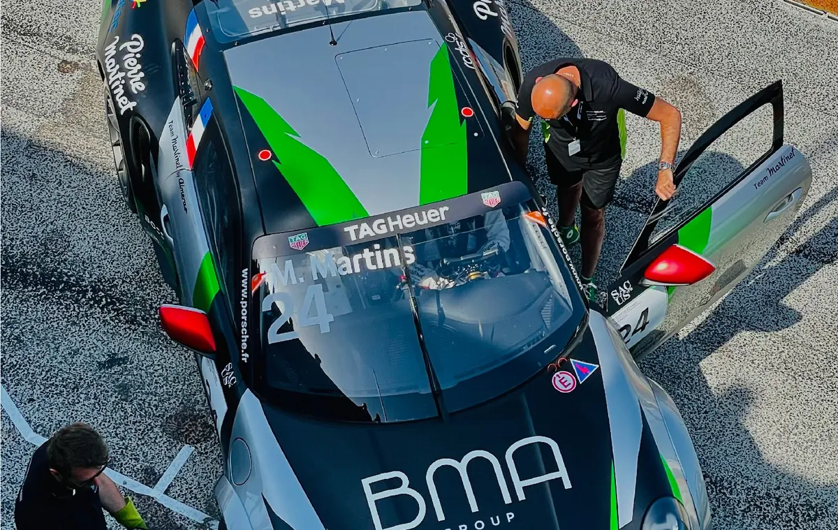 BMA Group branded race car in the pit lane seen from above, Ligier JS Cup France 2022