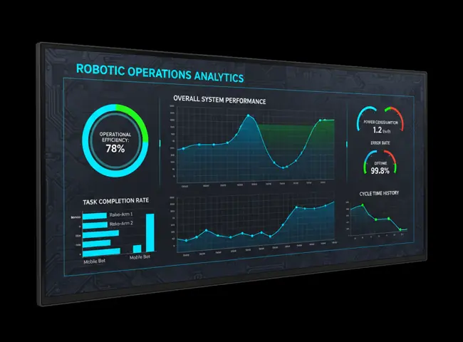 Dashboard screen showing robotic operations analytics charts