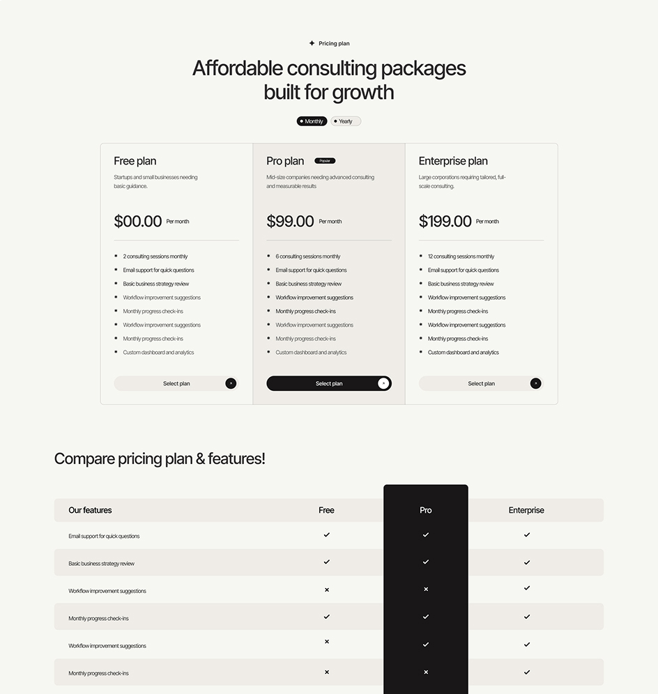 Averint landing pages pricing one