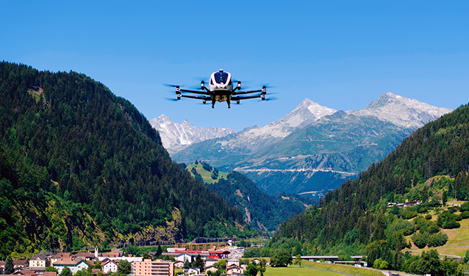 EHang EH216-S aircraft flying in Switzerland