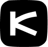 Black rounded square icon with a stylized white letter K tilted left.