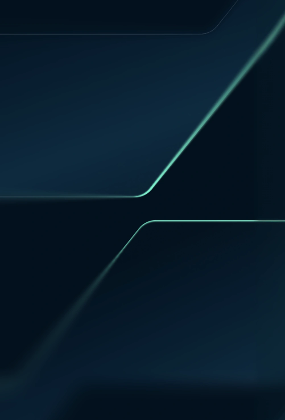 Abstract dark background with overlapping rounded corner panels and subtle neon blue-green edges.