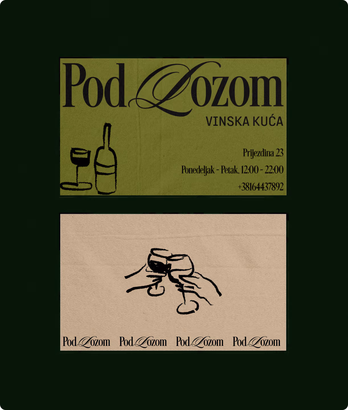 Pod Lozom business card, front and back design.