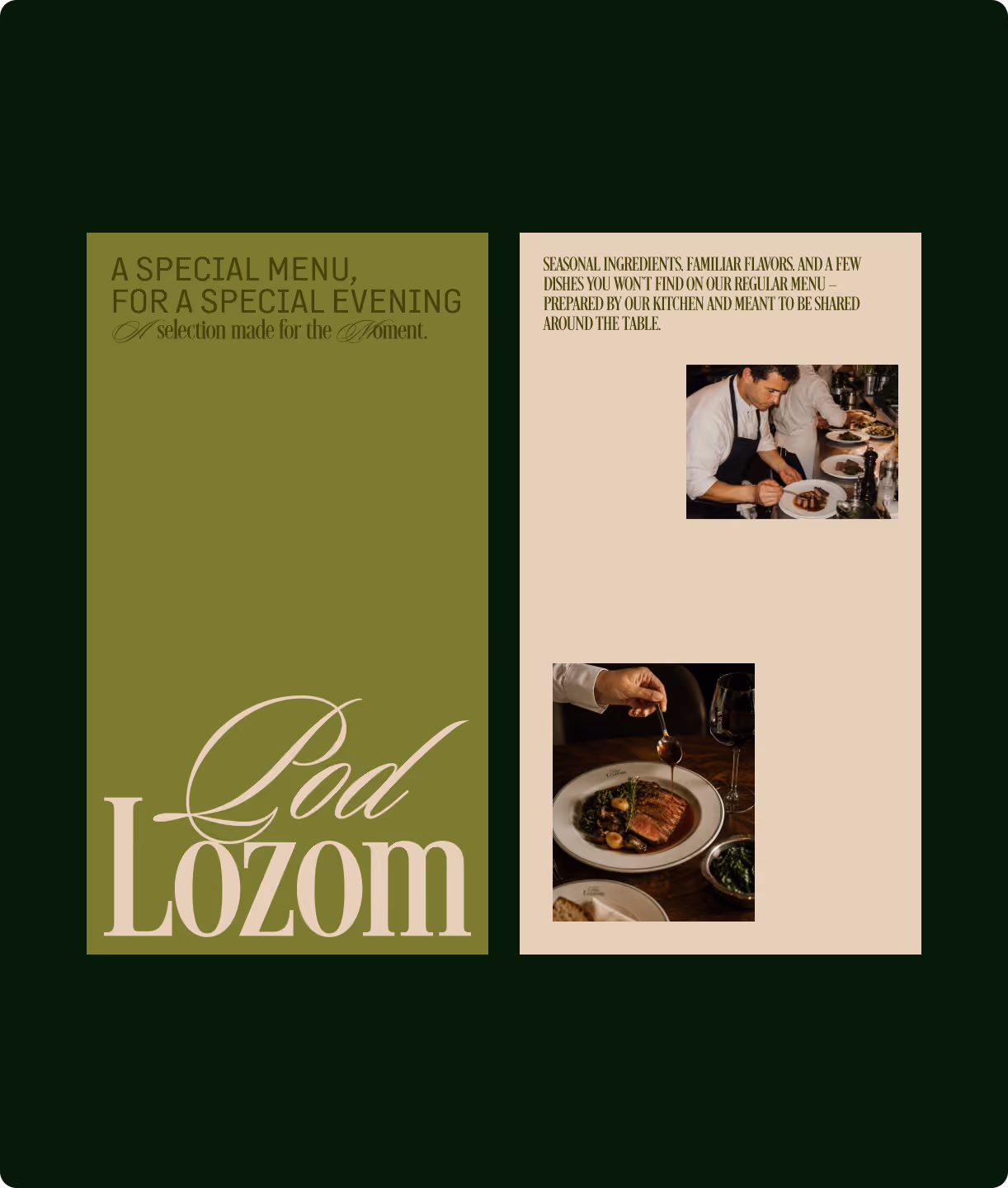 Pod Lozom special menu spread with food photos.