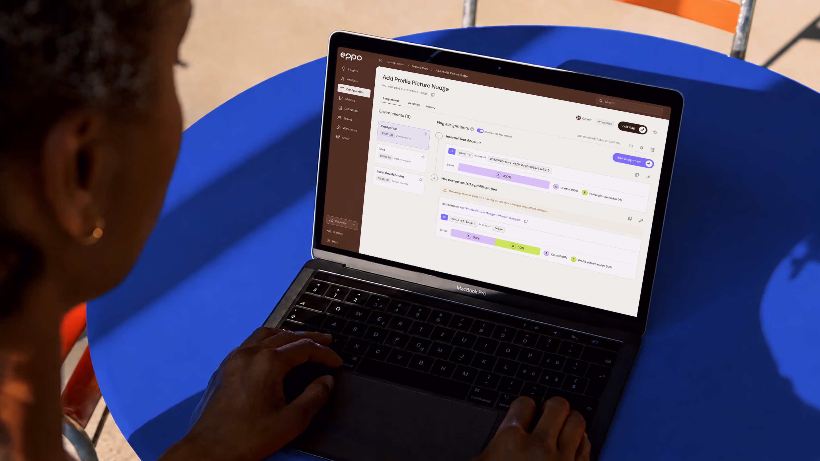 Eppo experimentation dashboard on a laptop