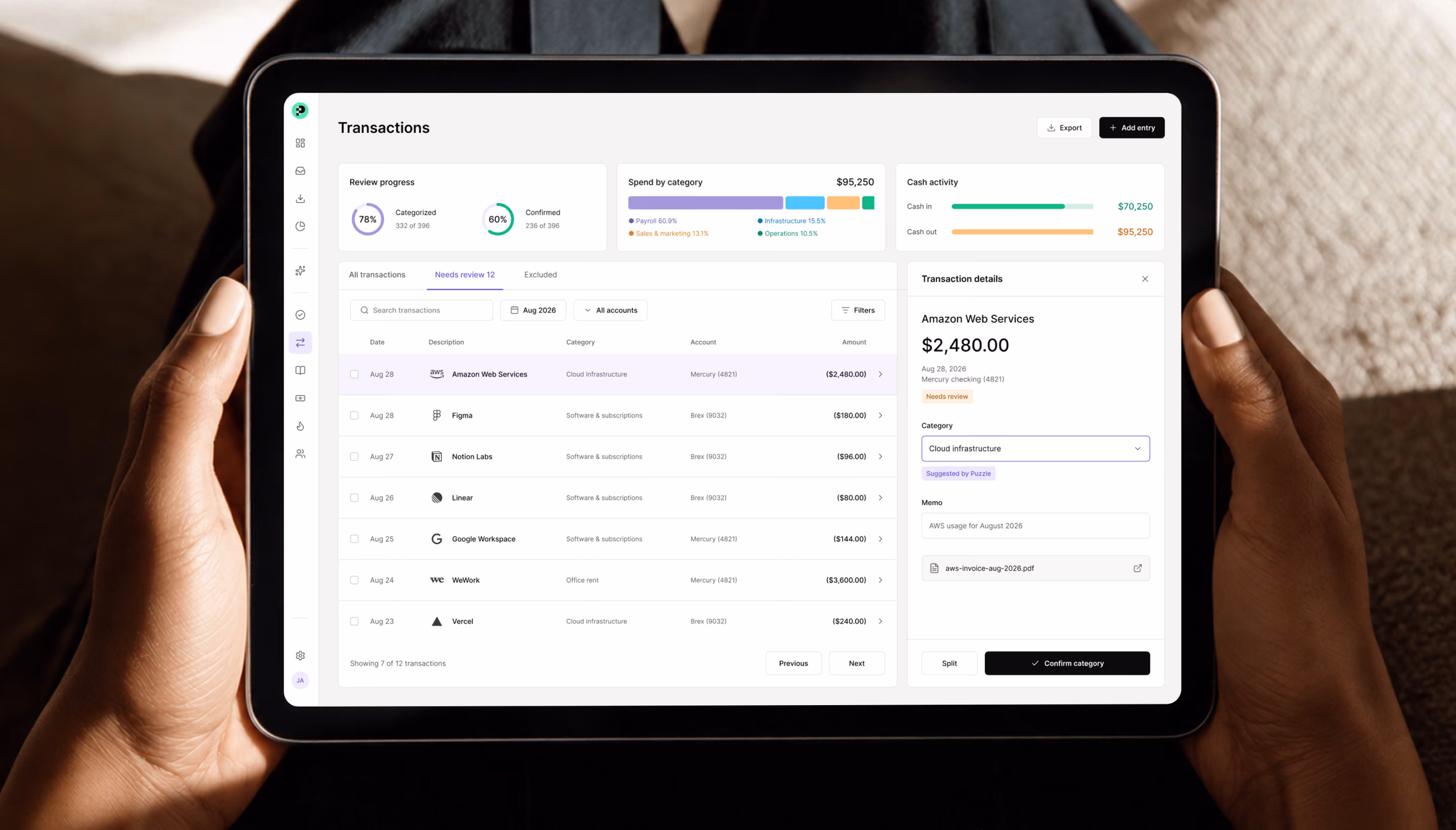 Puzzle transactions on a tablet