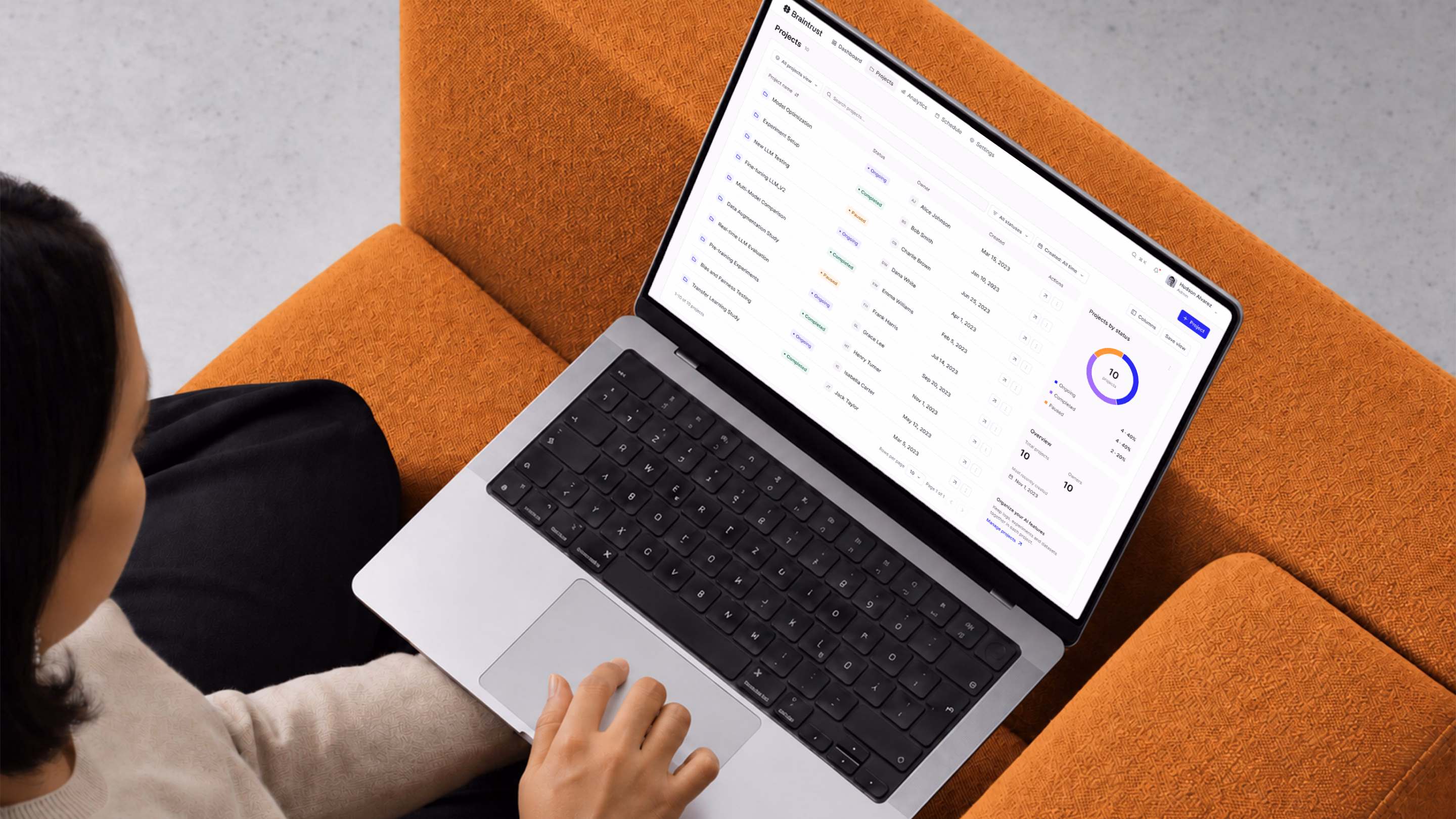 Braintrust evaluation results on a laptop