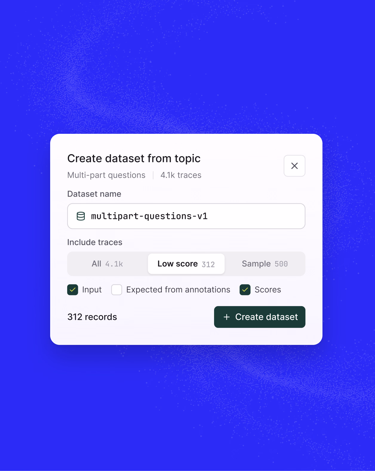Braintrust dataset comparison interface