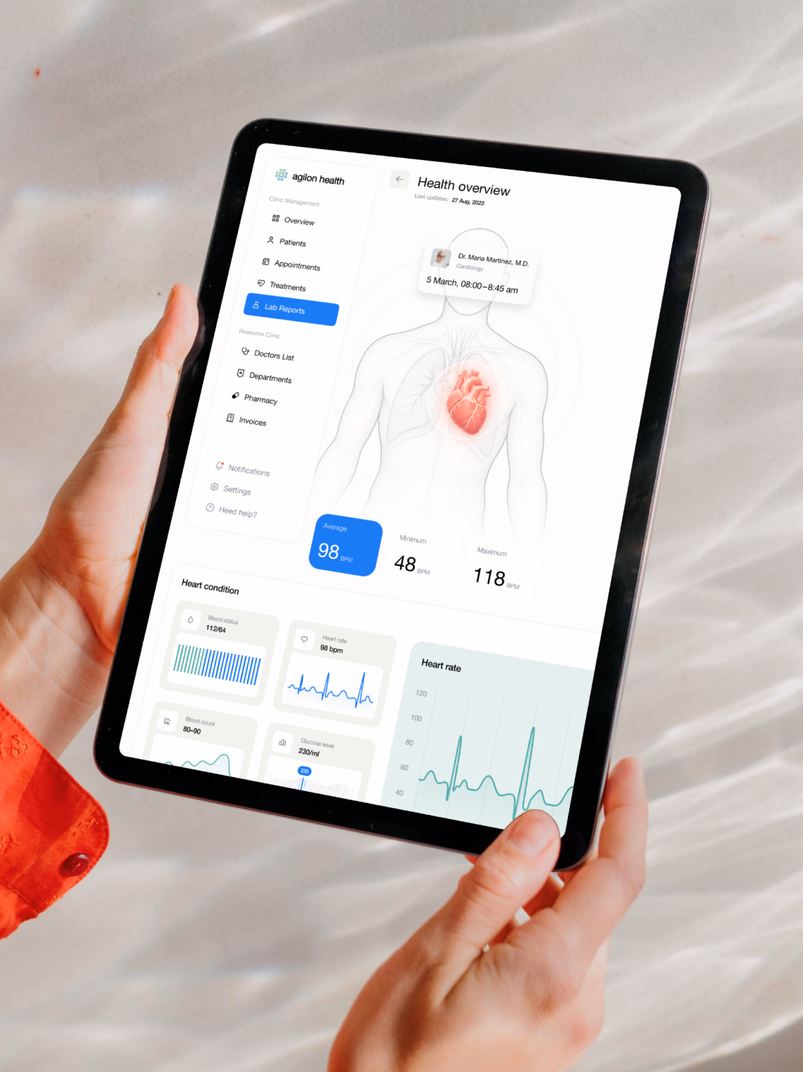 Agilon Health performance dashboard on a tablet