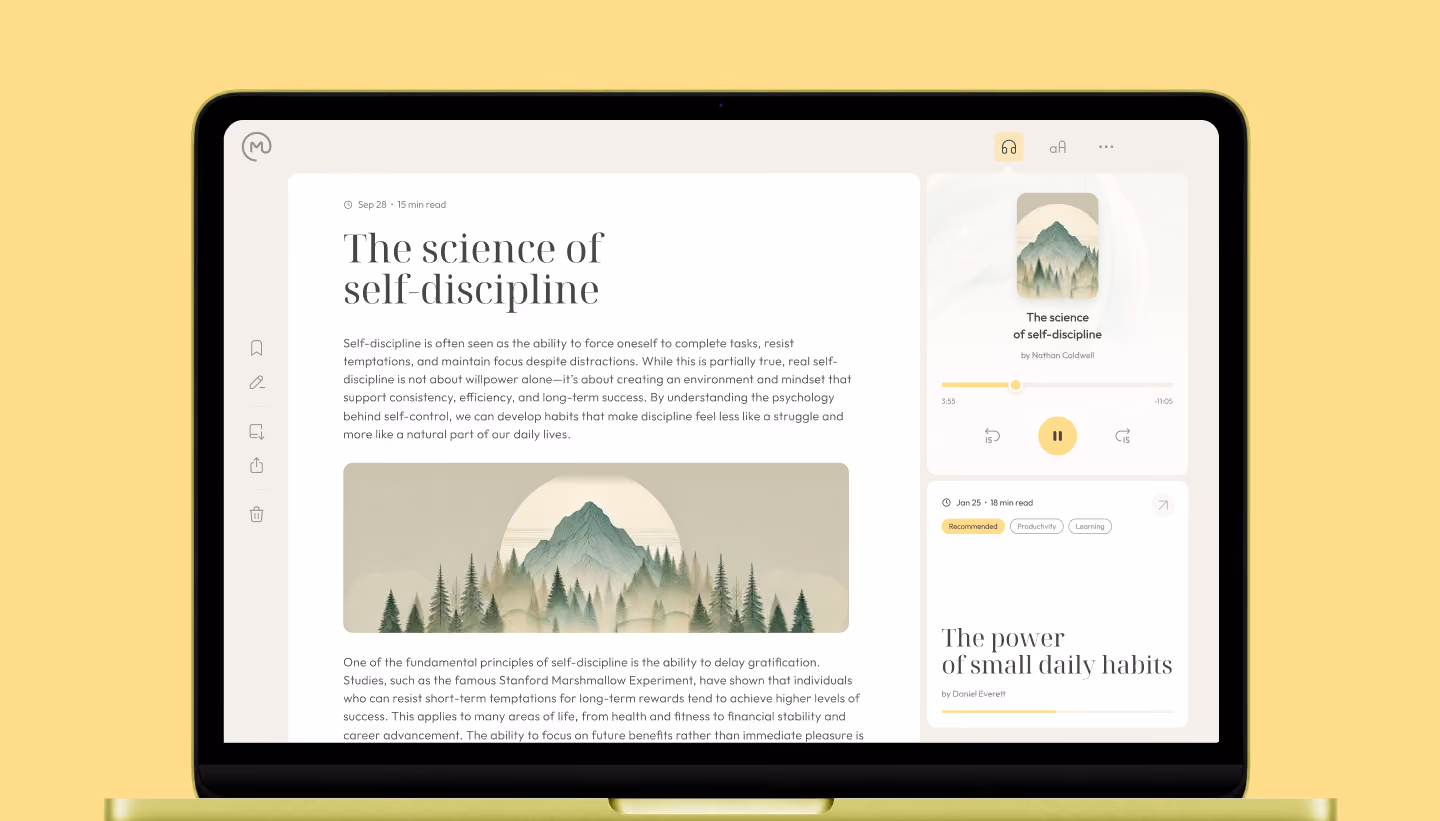 Omnivore desktop reader displayed on a laptop against a yellow background