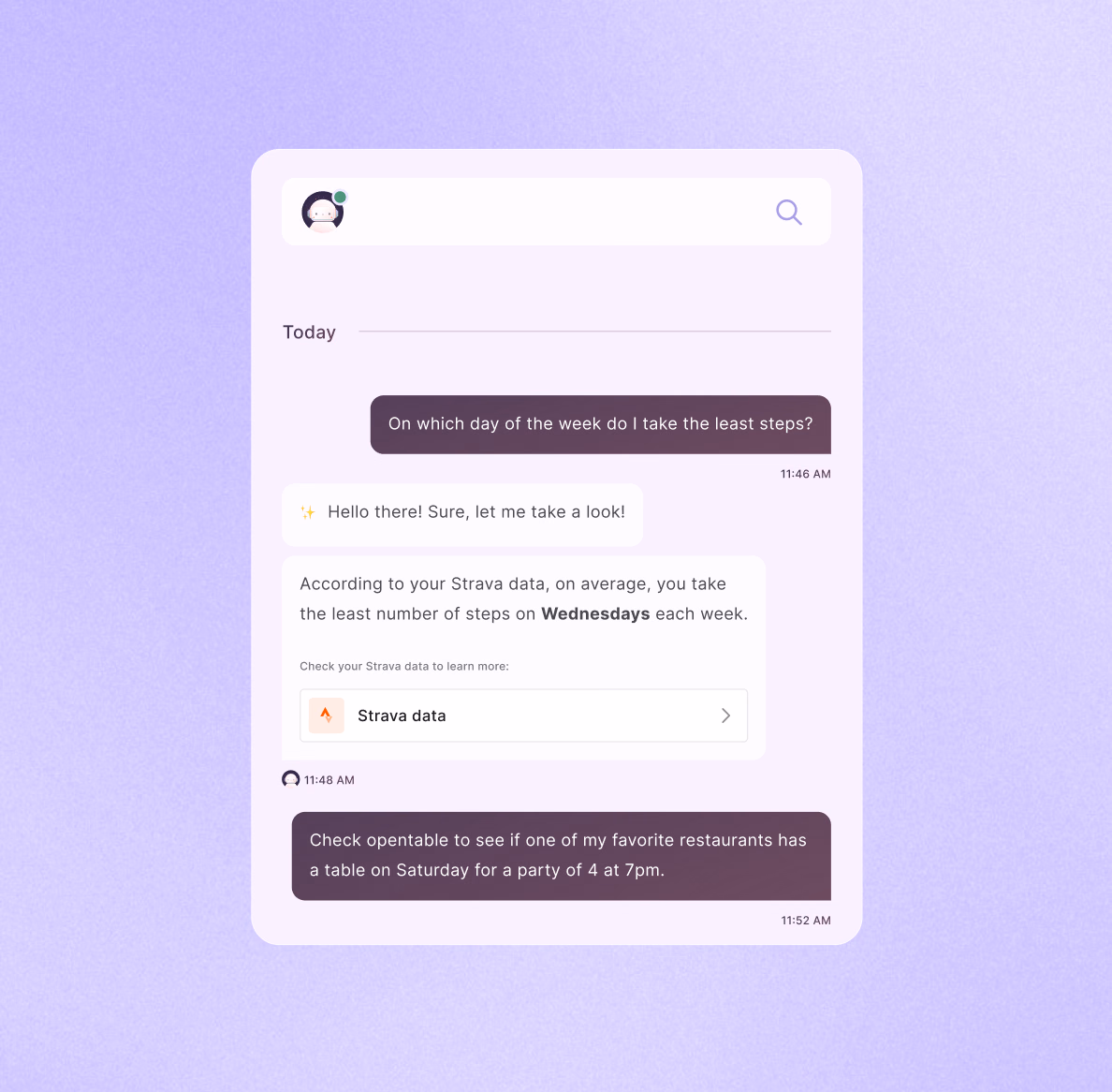 Gather AI chatbot interface on a lavender background