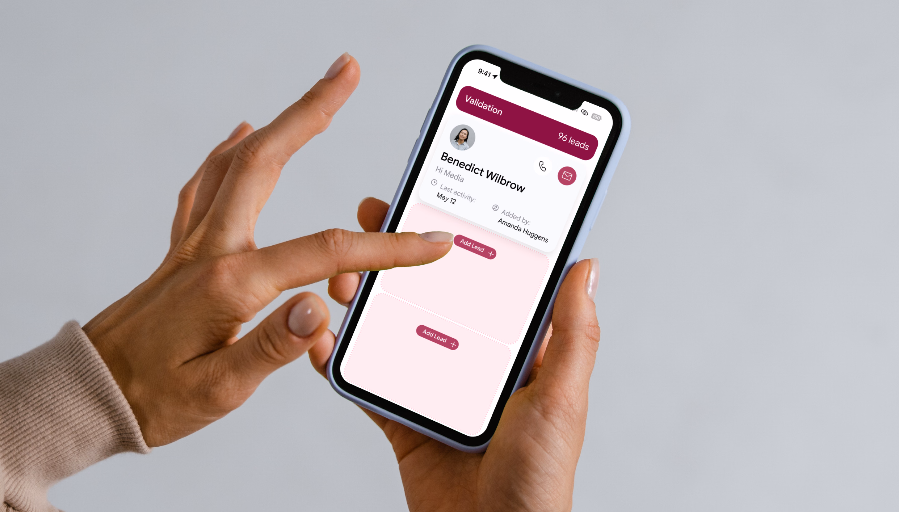 Cliently contact details displayed on a smartphone.