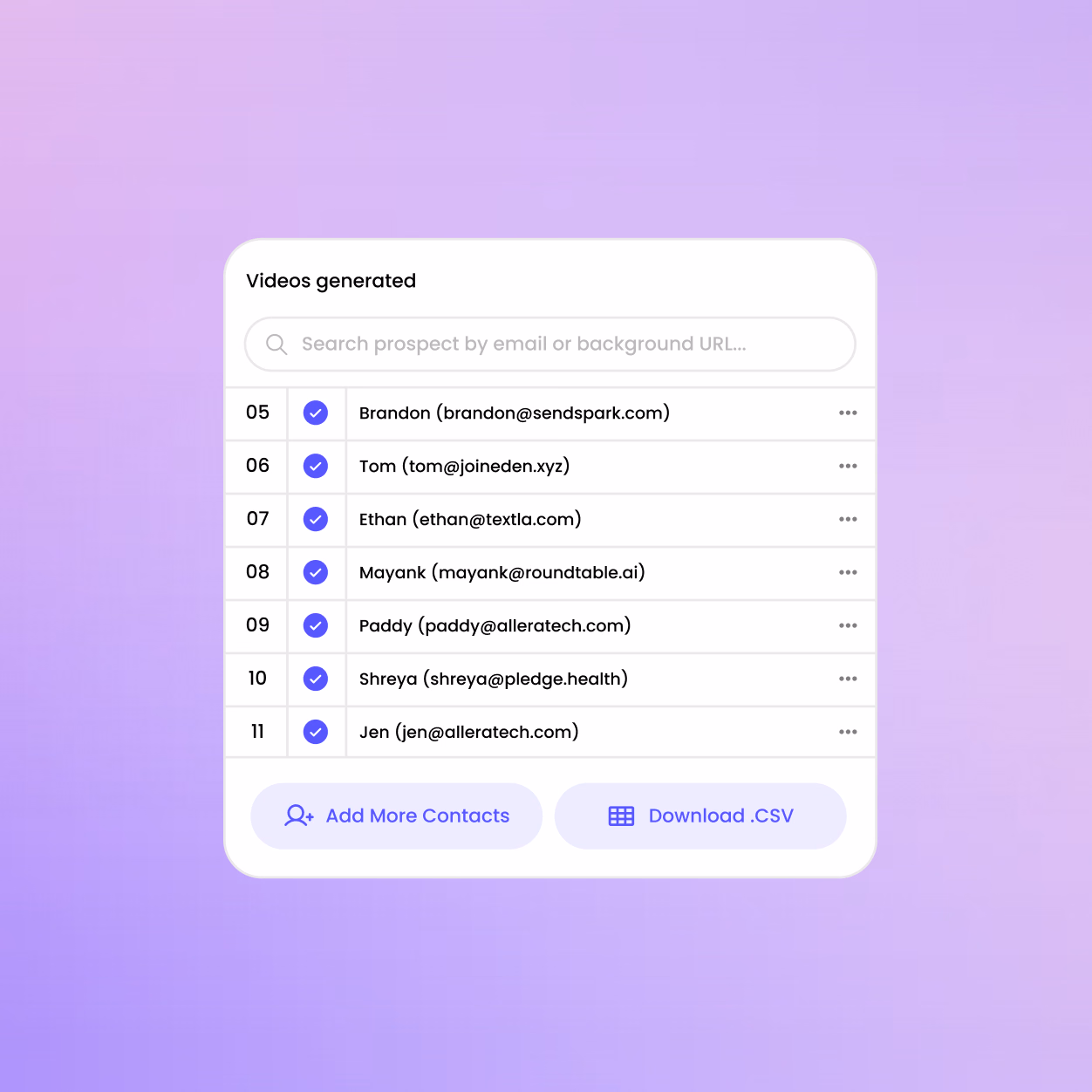 Sendspark dashboard listing generated personalized videos.