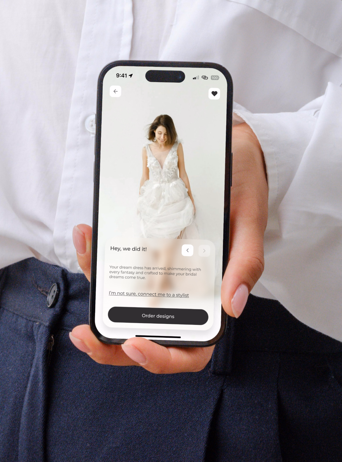 Anomalie wedding dress builder displayed on a phone