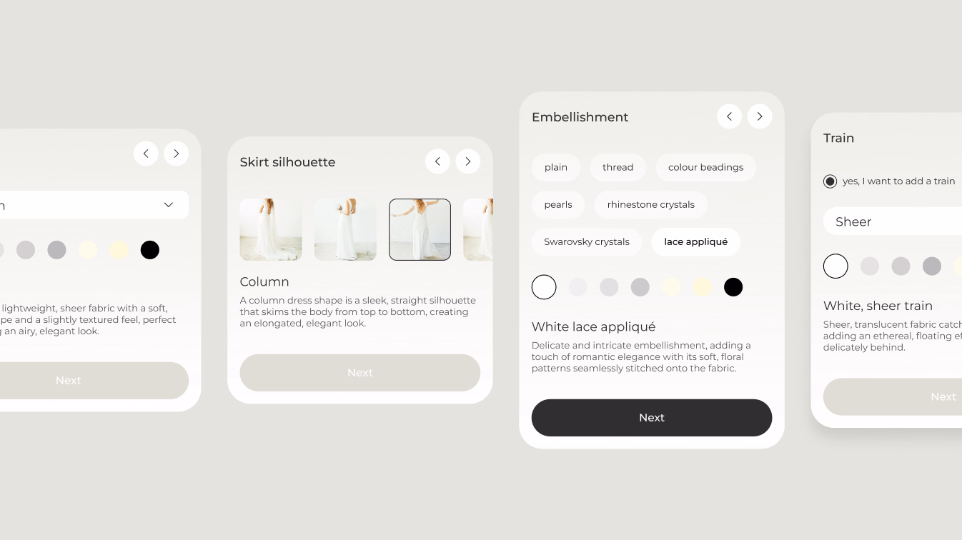 Anomalie dress builder controls for choosing garment design details