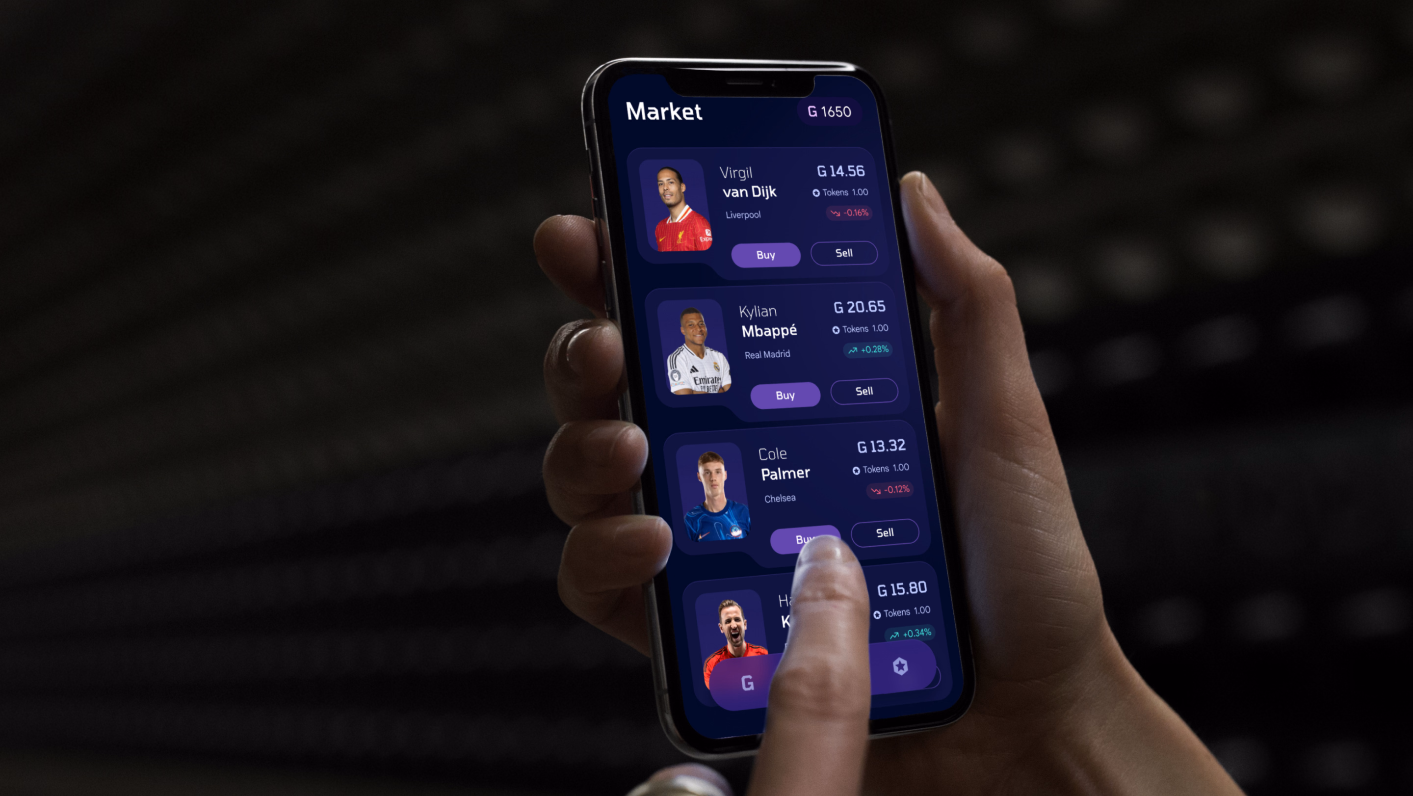 A fan trading athlete tokens in the Gambit mobile marketplace.