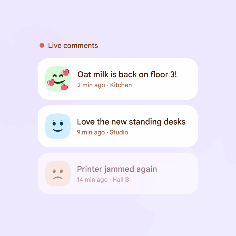 A feed of employee feedback and reported issues.