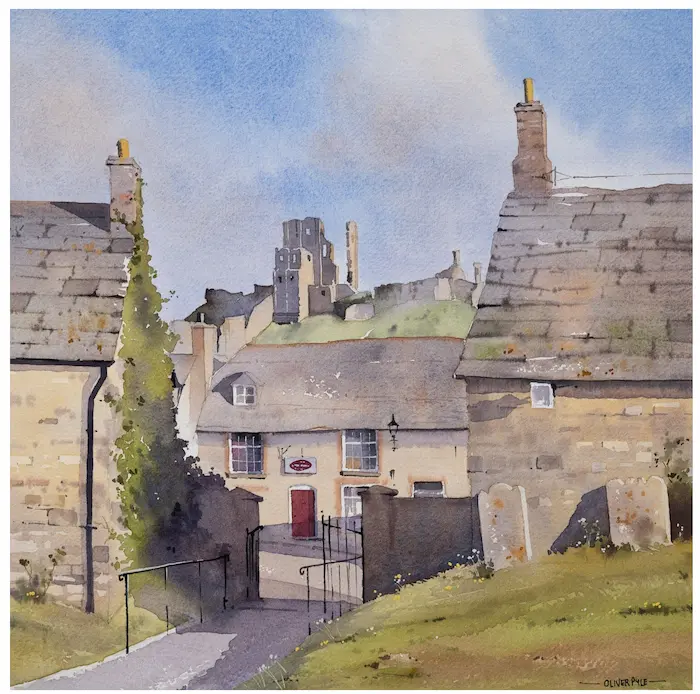 Watercolor portrait of a stone cottage