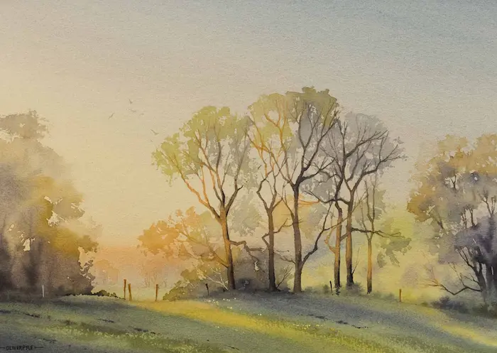 Watercolor portrait of a hilltop village
