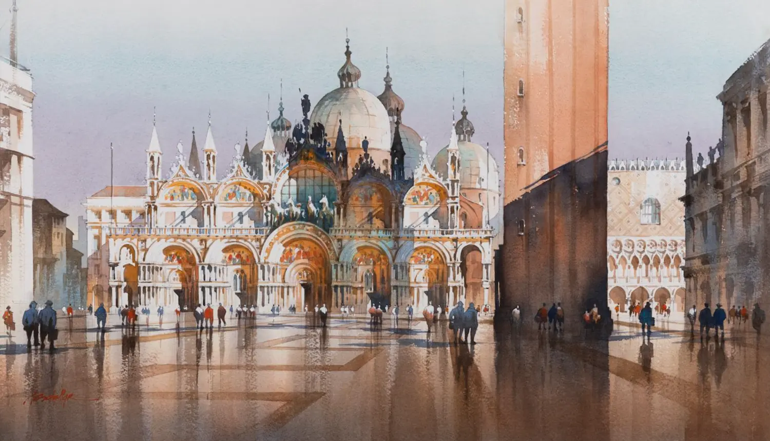 Watercolor portrait of a Venice plaza
