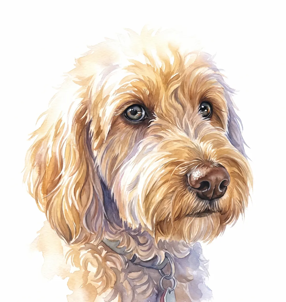 Watercolor pet portrait sample — village street scene