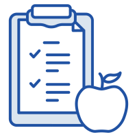 Drawing of a clipboard with a checklist and an apple beside it