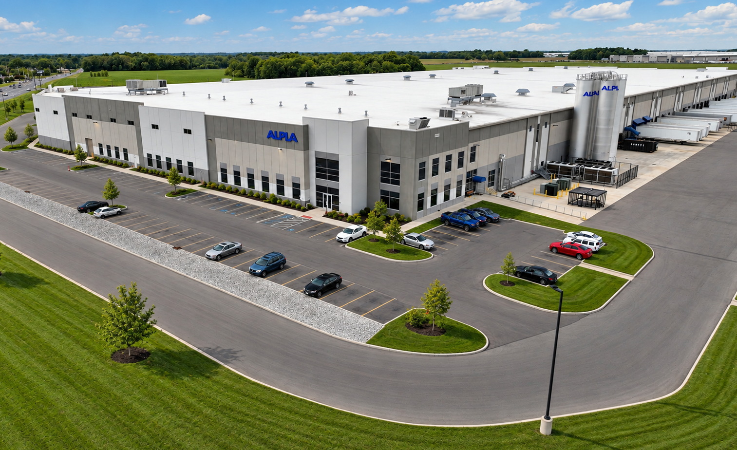 Aerial view of the Alpla manufacturing facility exterior