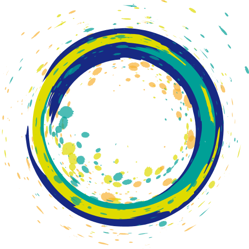 The Professional's logo: a colorful circular brushstroke pattern with splatters in blue, green, and orange.