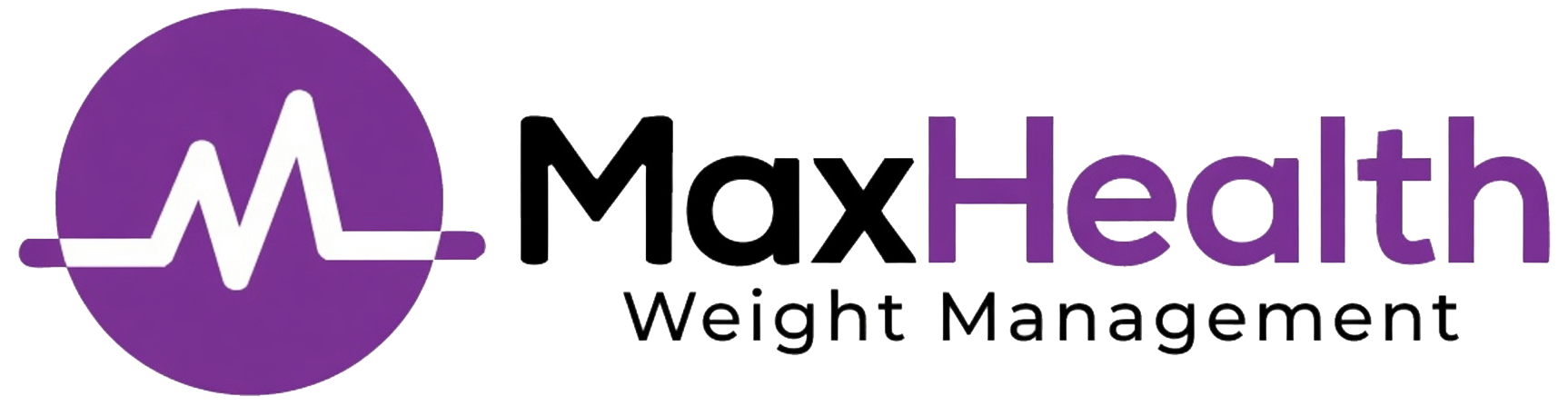 MaxHealth Weight Management logo with purple circle and white heartbeat line symbol.