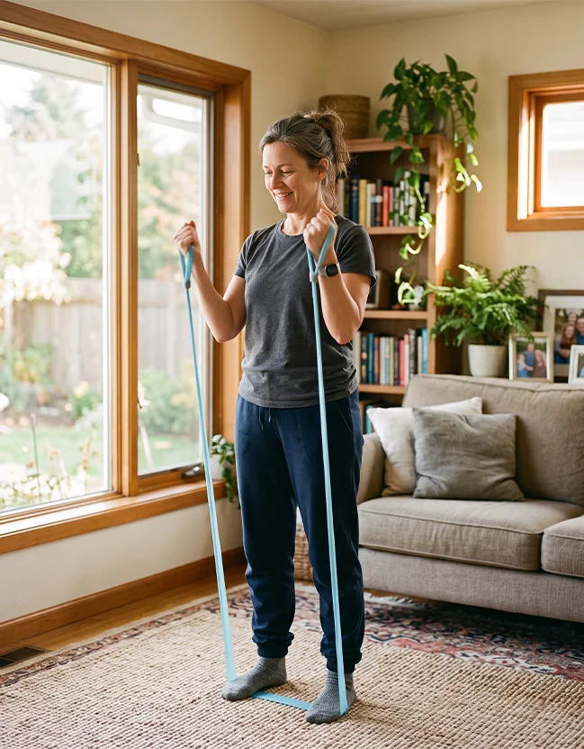 Woman doing an exercise in her living room.