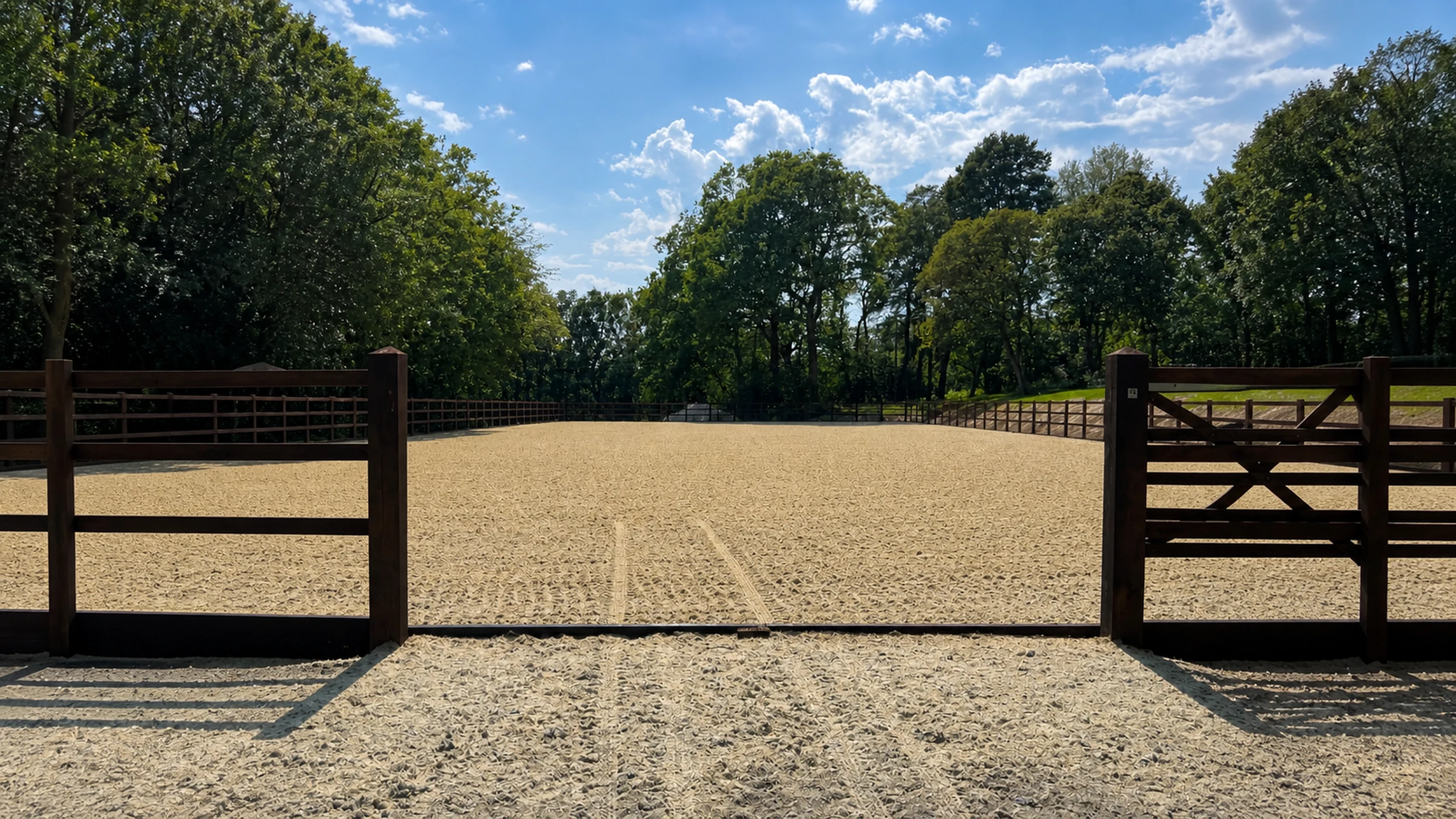 The freshly harrowed Stonehouse arena viewed through the gate