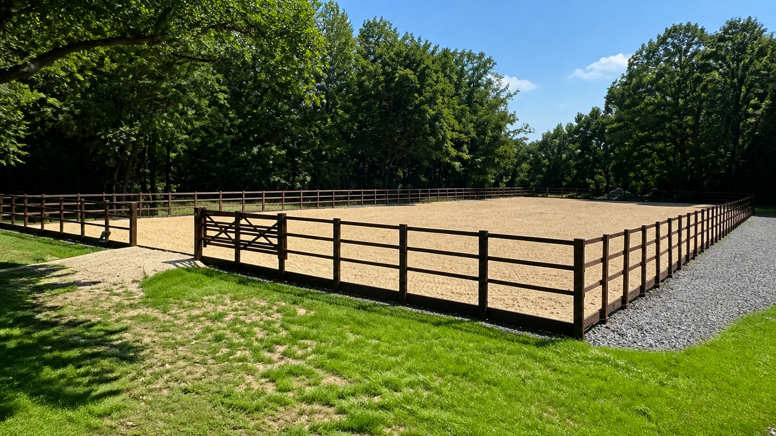 The arena and post-and-rail fencing at Stonehouse Equestrian