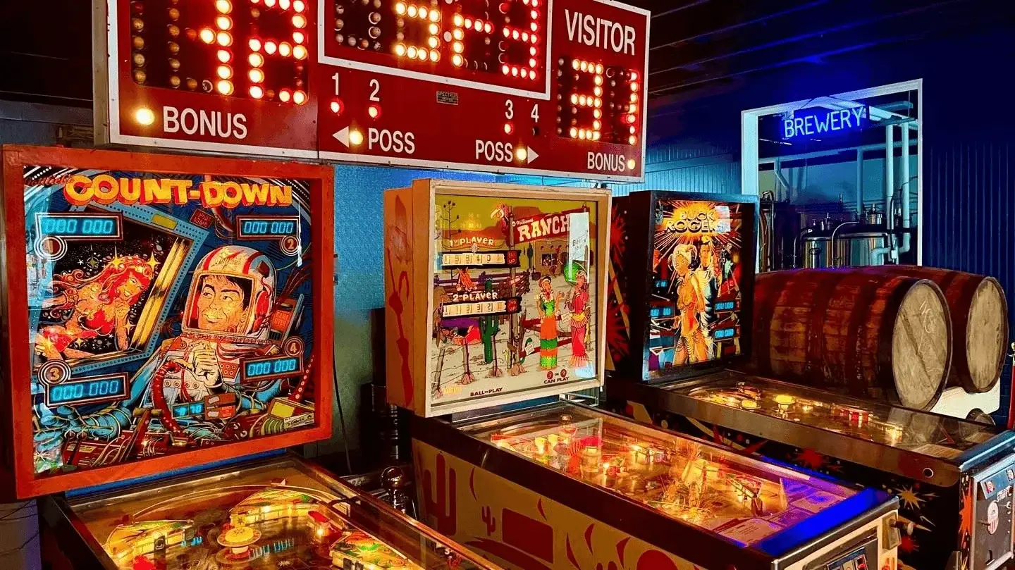 Vintage pinball machines in Hamby's back room