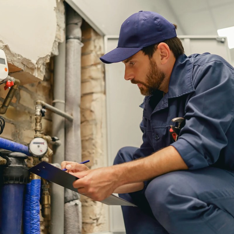 Plumber servicing a water treatment system in Coon Rapids, MN