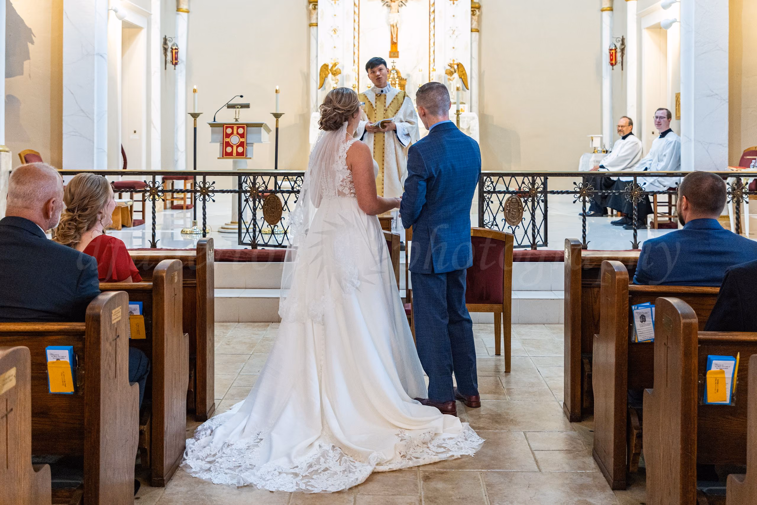 Wedding party and guests at Waldenwoods Cromaine Hall in Howell, Michigan.