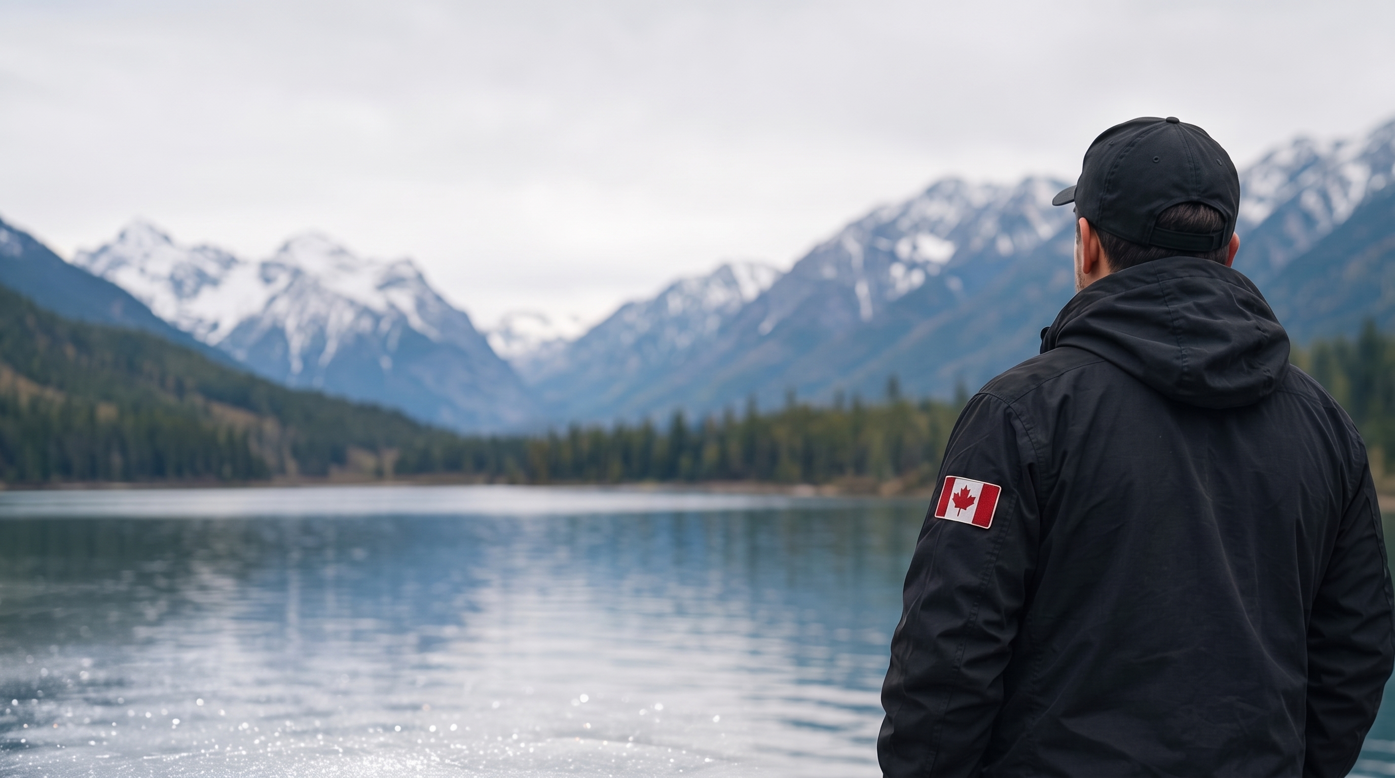 Canadian Veteran overlooking mountain lake