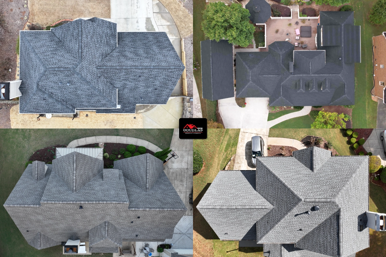 Examples of Roofs with dark shingles vs. lighter shingles