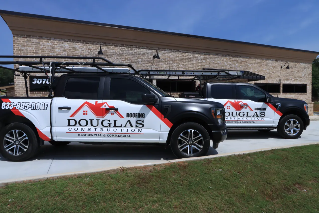Douglas Construction Trucks in front of the office at 3070 Buford Highway Buford Georgia 30519