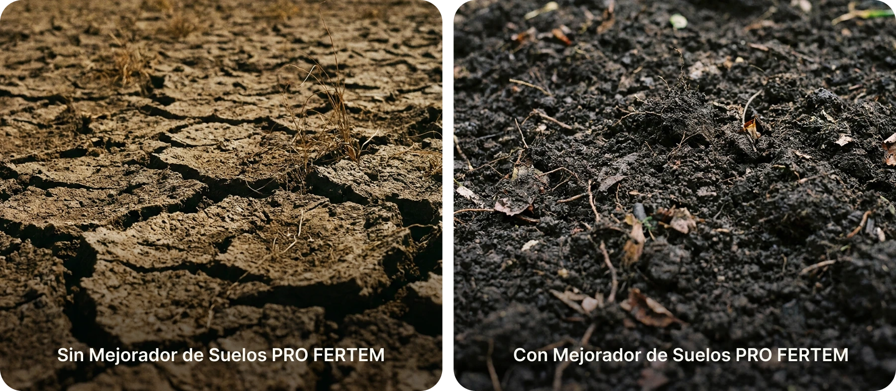 Comparativa entre el efecto sin y con el mejorador de suelos PRO FERTEM