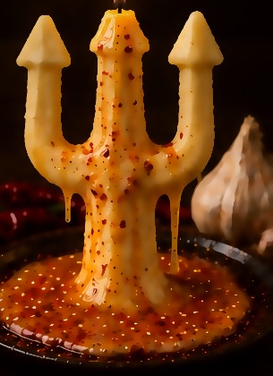 The Devil Wears Lava trident-shaped butter candle, Calabrian chili roasted garlic and smoked paprika