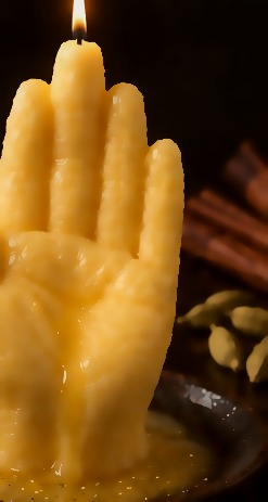 Butter Theresa butter candle shaped like a hand, cardamom ginger and cinnamon