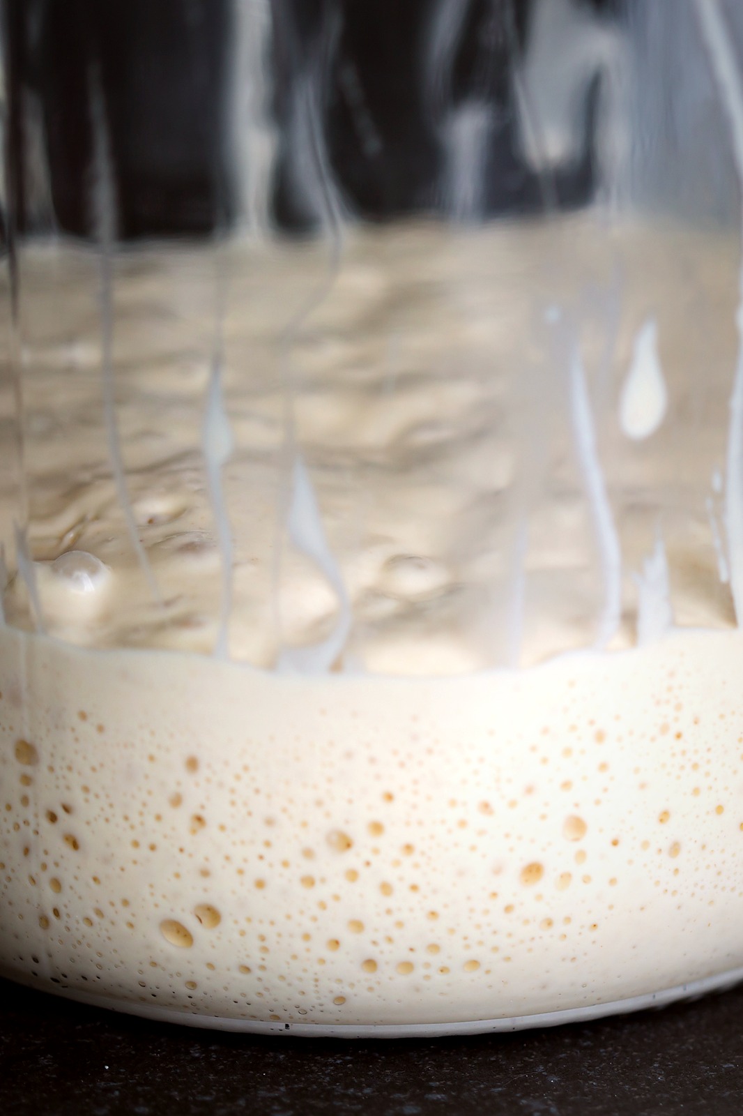 Bubbly, active sourdough starter ready for a baking class