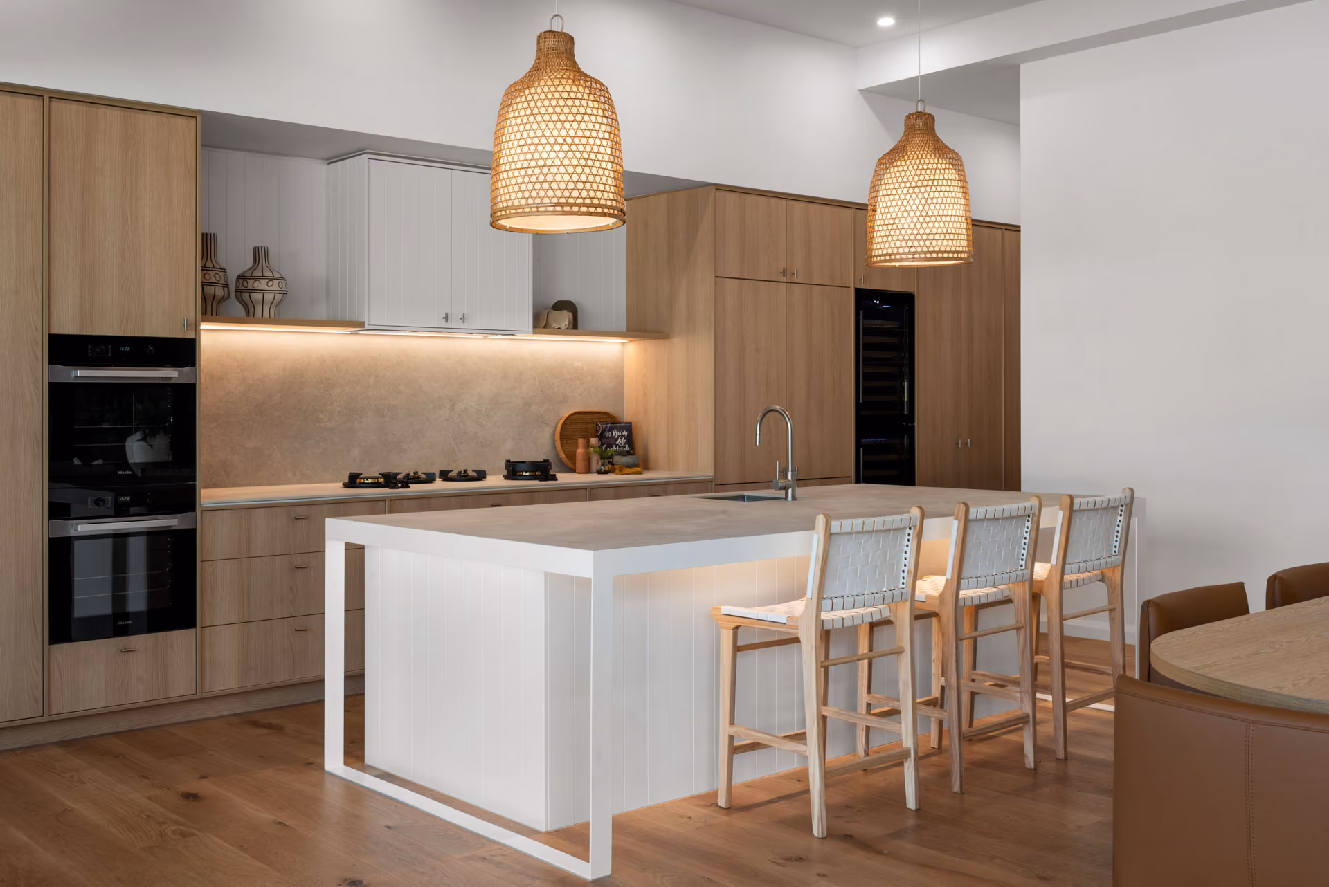 Kitchen and island bench in a completed home