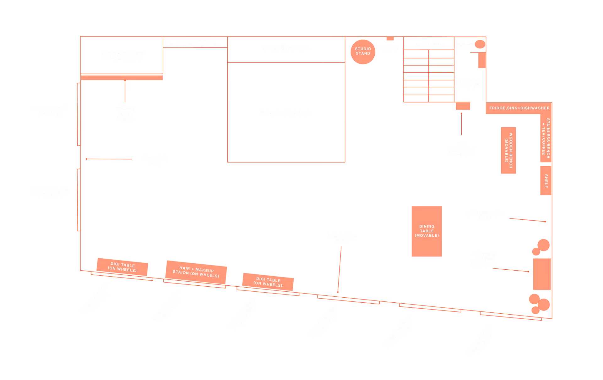 A floor-plan of Frank the studio