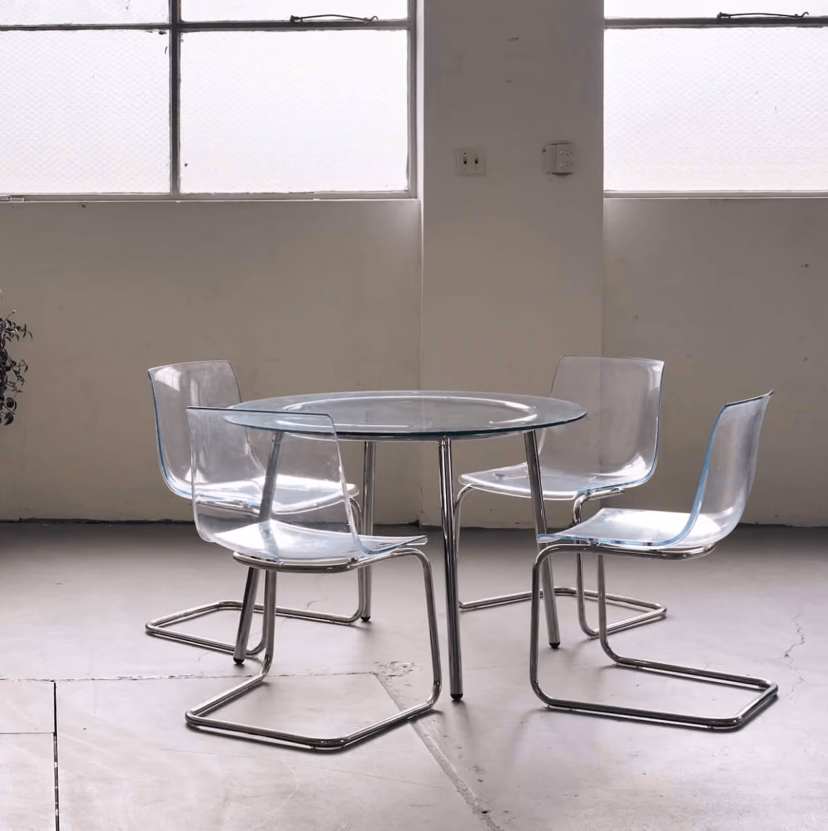 A round glass dining table