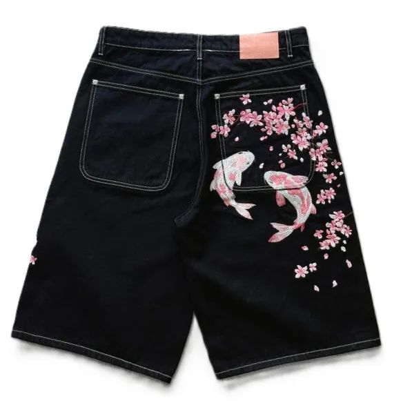 VRK Sakura Koi Baggy Denim Shorts