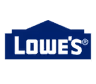 Blue Lowe's store sign with white letters in a stylized shape.