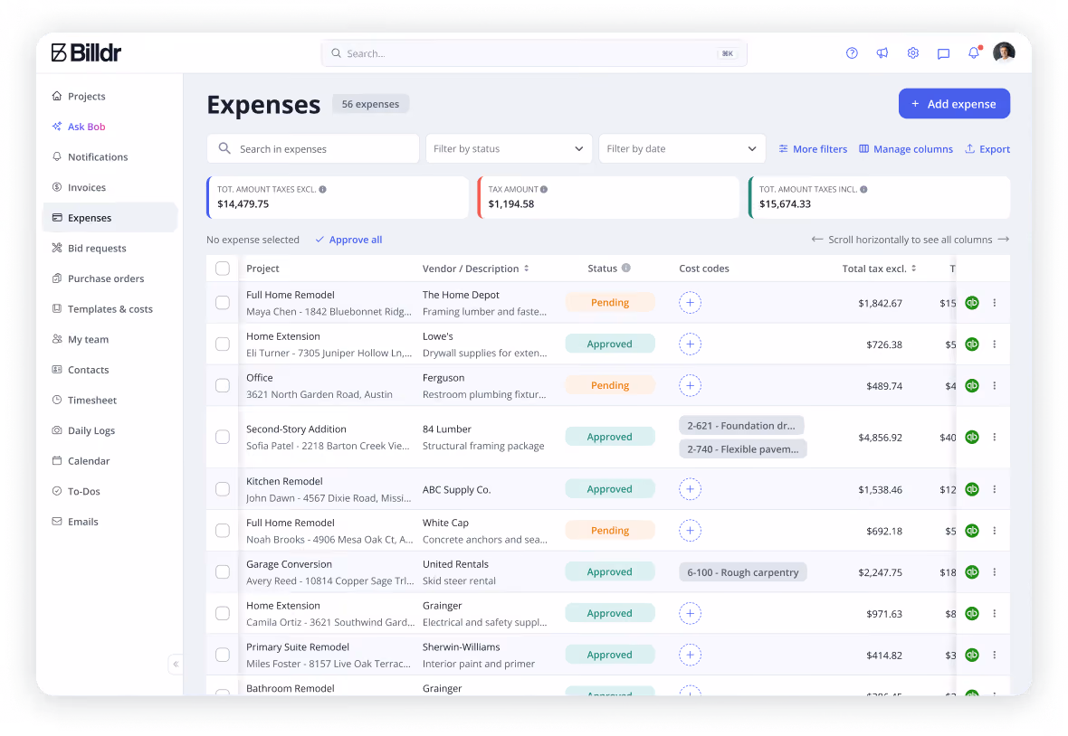 The Billdr company leads pipeline, showing deal segment, owner, value, win probability and location
